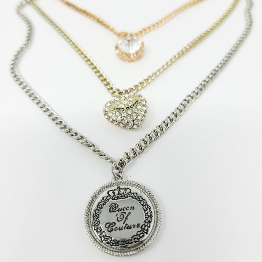 Juicy Couture Three Strand Multi Layer Gold Silver Rose Gold Pendant Necklace - Picture 1 of 3